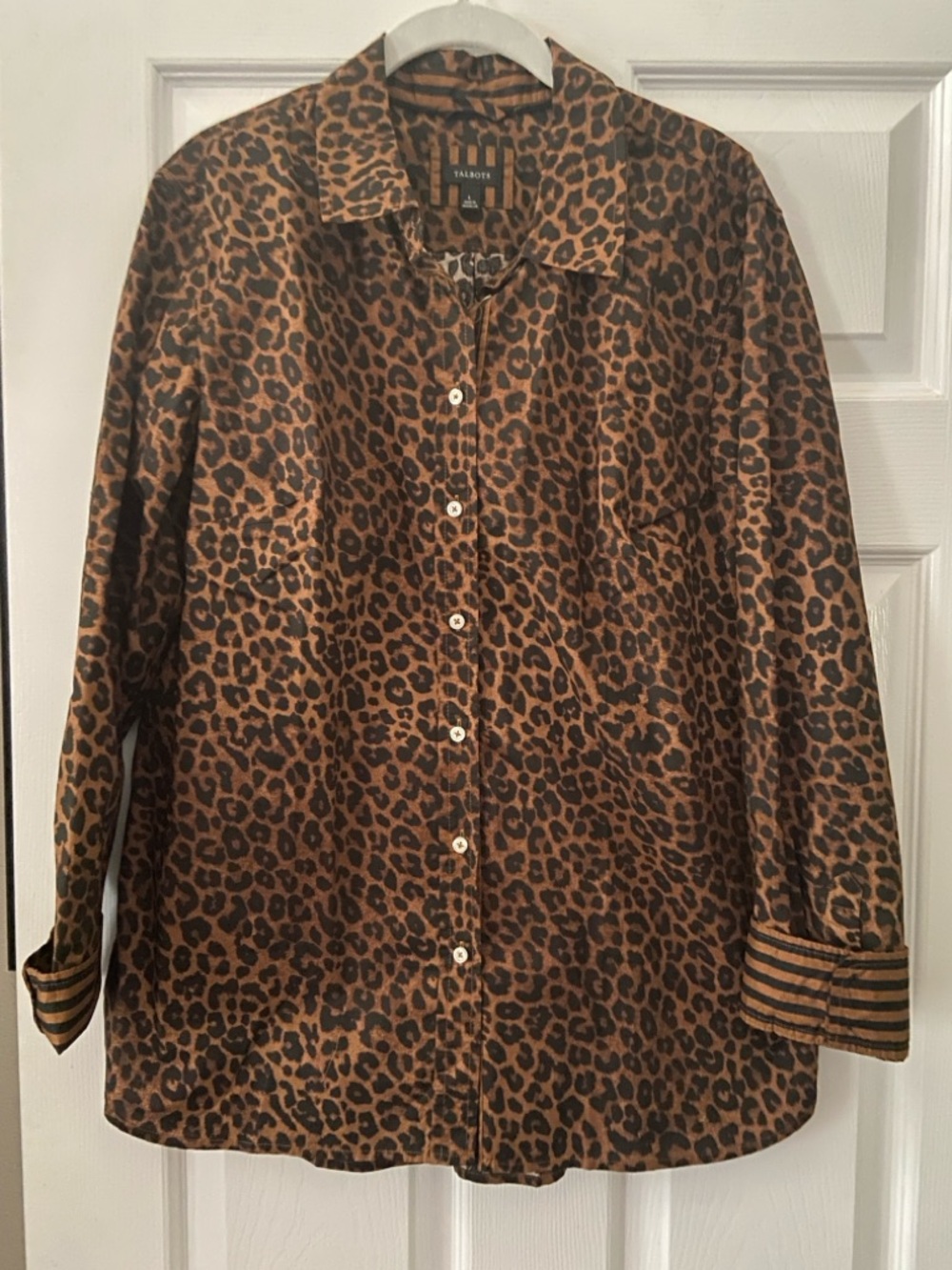 Talbots Leopard Print Button-Front Shirt in Brown and Black